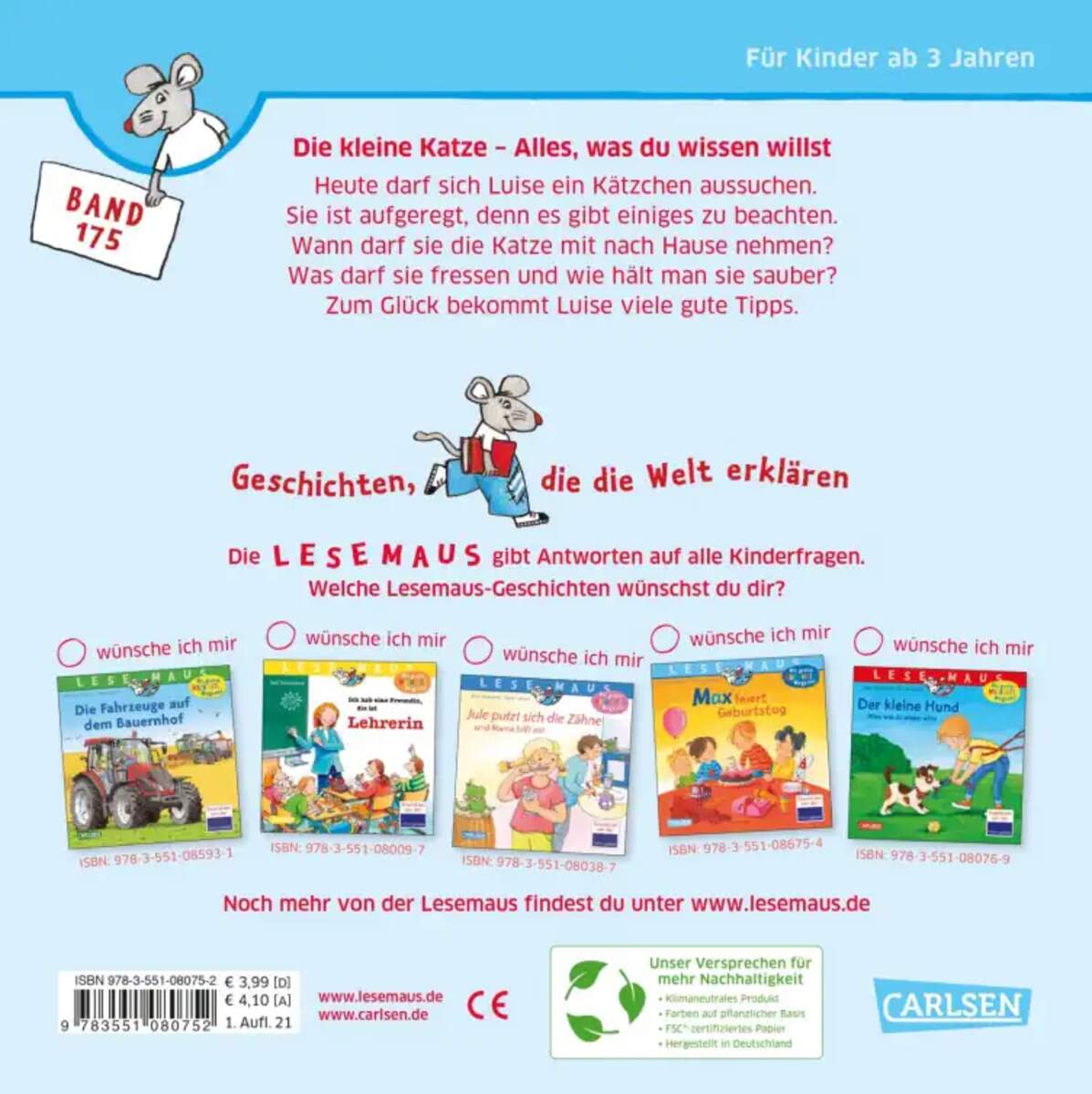 Carlsen Verlag LESEMAUS 175: Die kleine Katze - alles, was du wissen willst