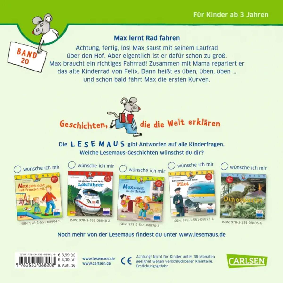 Carlsen Verlag LESEMAUS 20: Max lernt Rad fahren