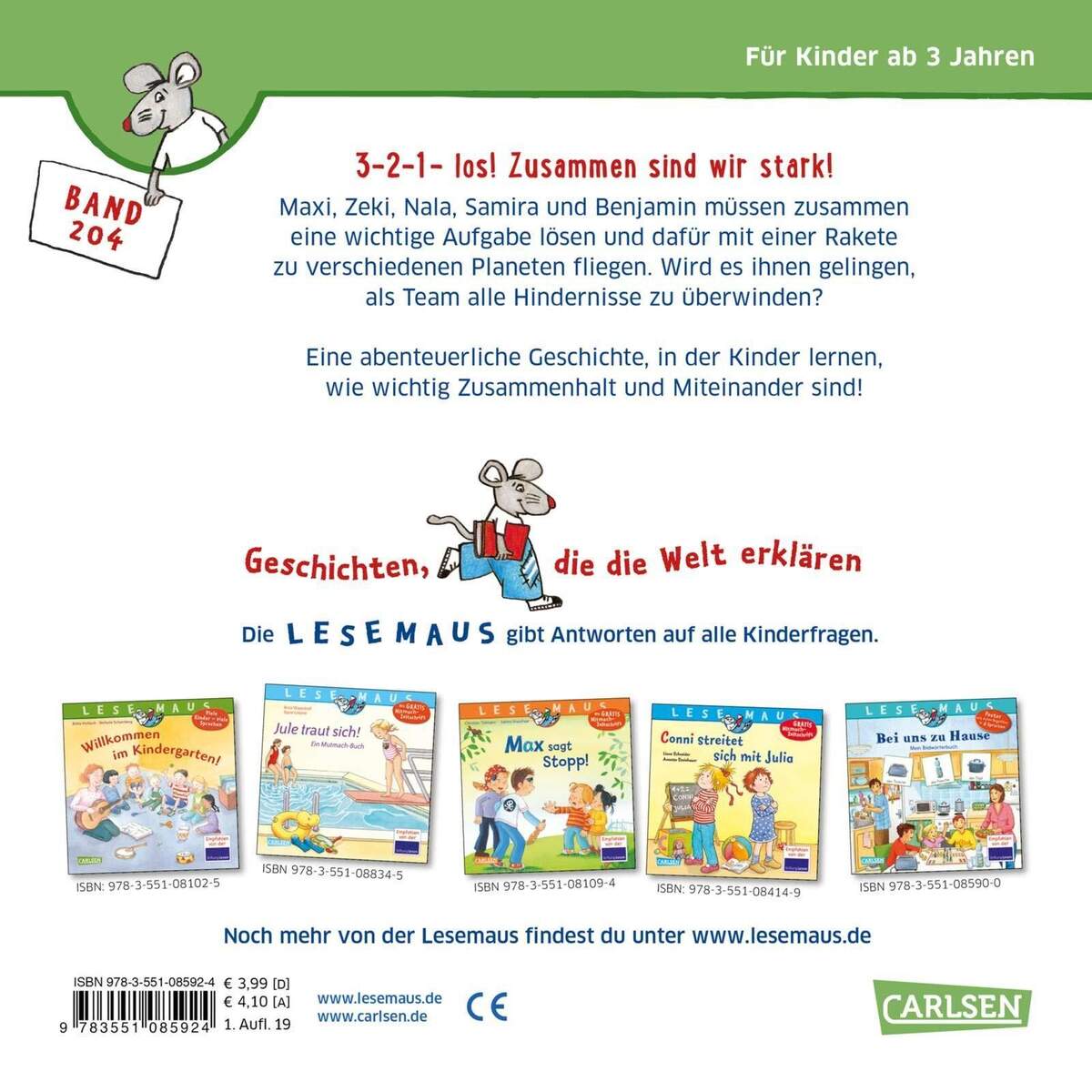 Carlsen Verlag Lesemaus 204  3-2-1- los! Zusammen sind wir stark!