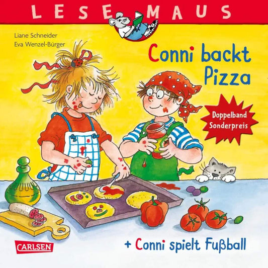 Carlsen Verlag LESEMAUS 204: "Conni backt Pizza" + "Conni spielt Fußball" Conni Doppelband