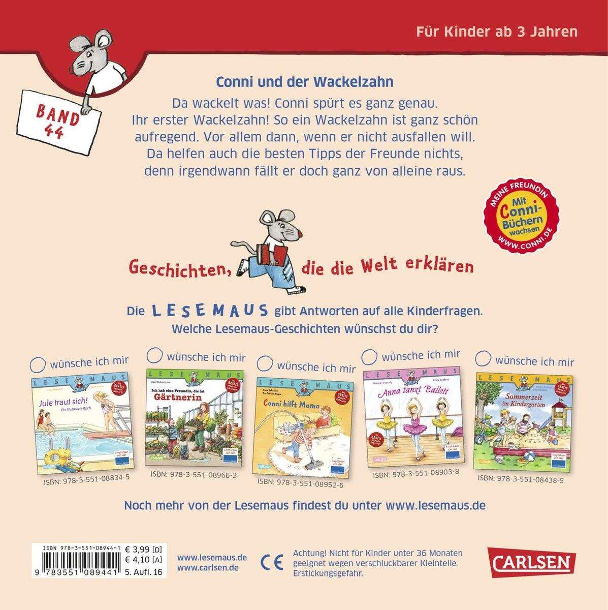Carlsen Verlag Lesemaus 44 Conni und der Wackelzahn