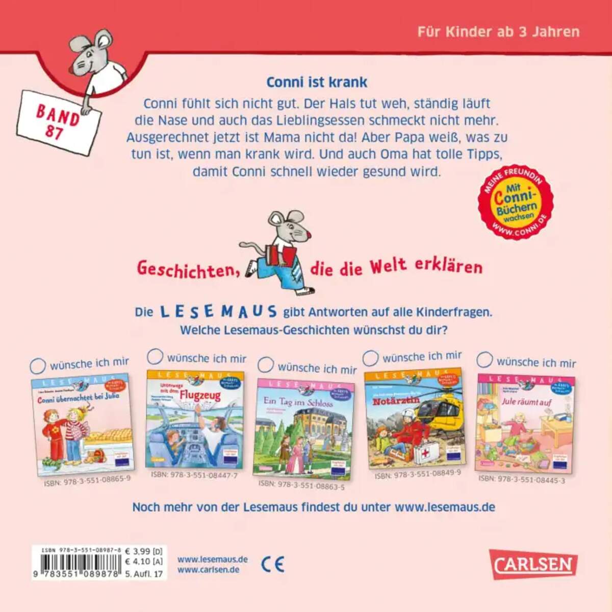 Carlsen Verlag LESEMAUS 87: Conni ist krank