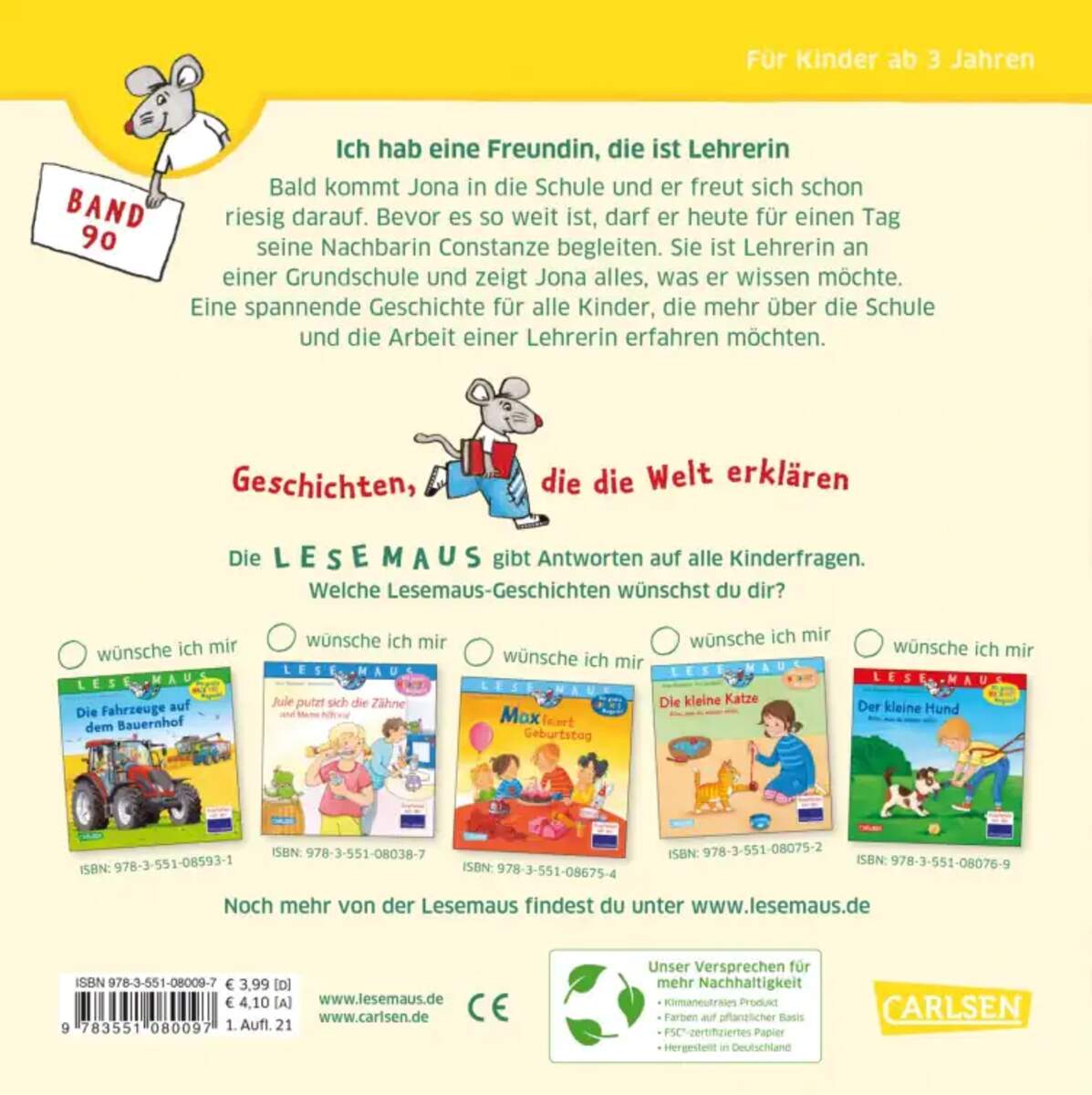 Carlsen Verlag LESEMAUS 90: Ich hab eine Freundin, die ist Lehrerin