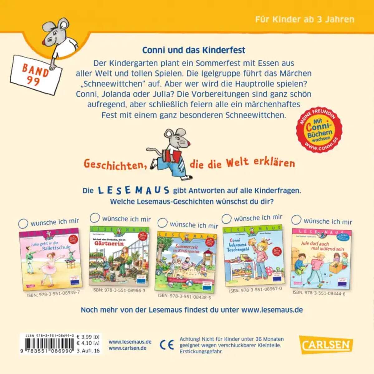Carlsen Verlag LESEMAUS 99: Conni und das Kinderfest