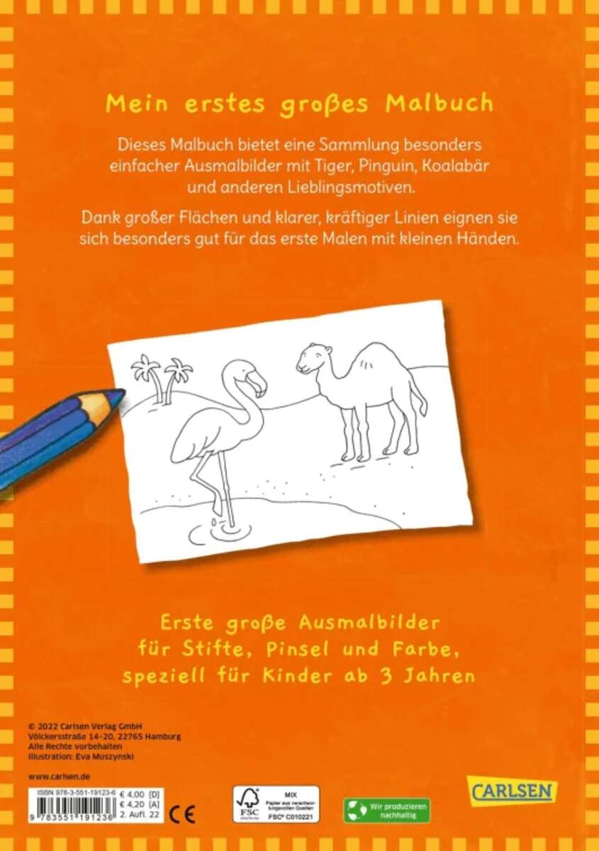 Carlsen Verlag Mein erstes großes Malbuch: Wilde Tiere : Malen ab 3 Jahren