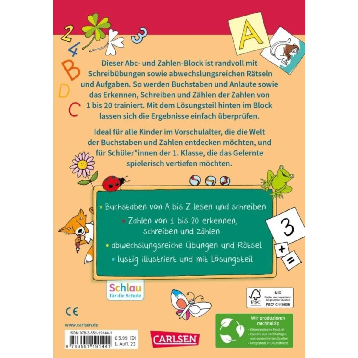 Carlsen Verlag Schlau für die Schule: Mein bunter ABC- und Zahlen-Block