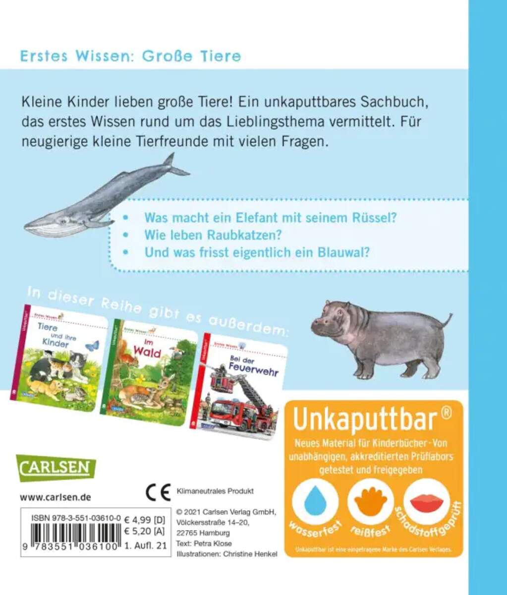 Carlsen Verlag Unkaputtbar: Erstes Wissen: Große Tiere