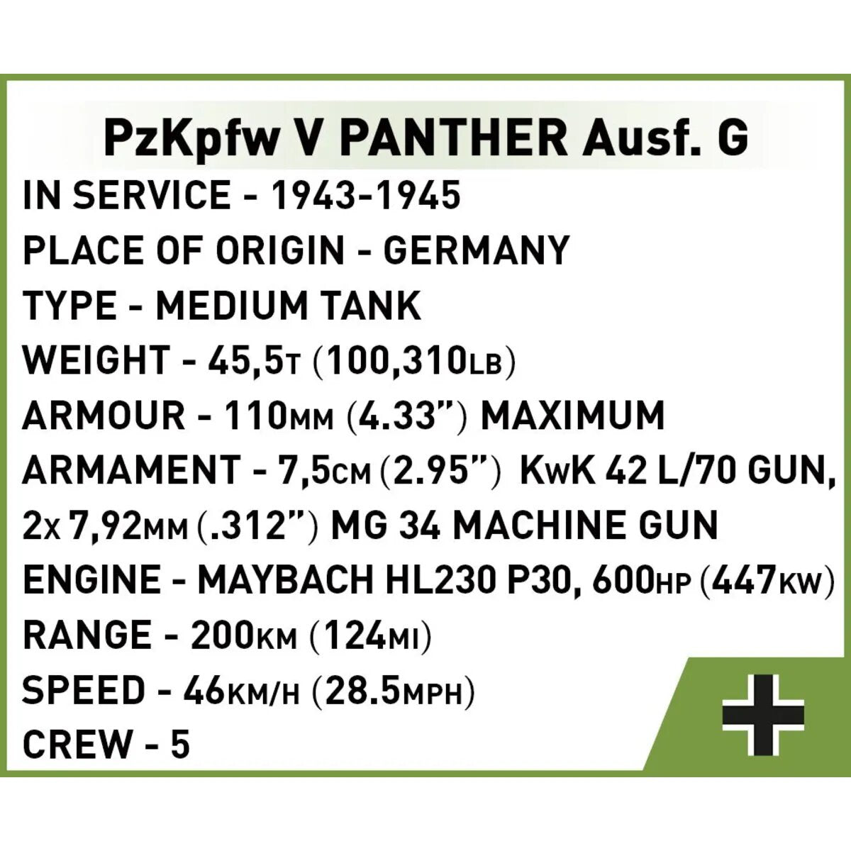 Cobi 2713 Historical Collection - PzKpfw V Panther Ausf. G