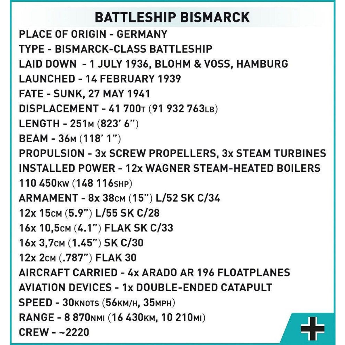 Cobi 4840 - Historical Collection - Battleship Bismarck - Executive Edition
