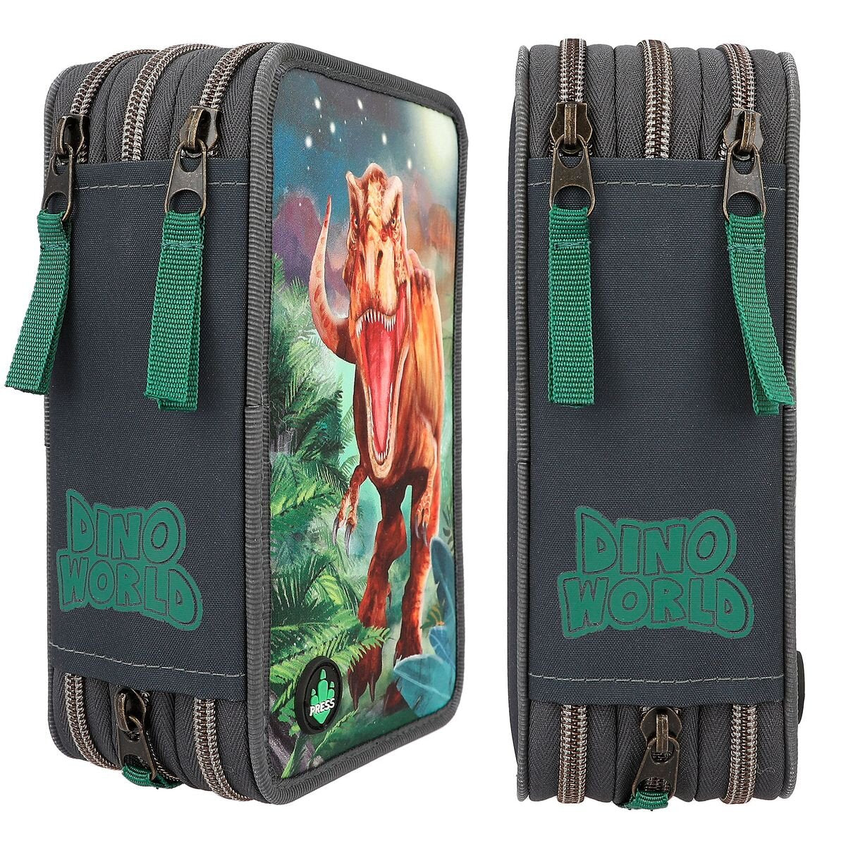 Depesche Dino World 3-Fach Federtasche LED grau