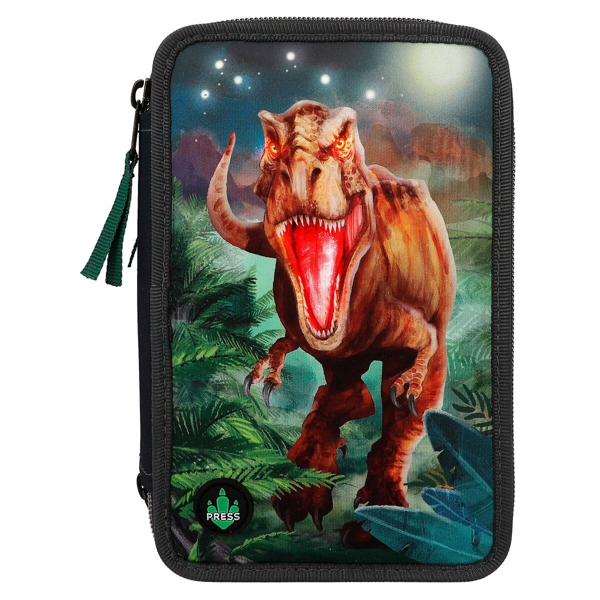Depesche Dino World 3-Fach Federtasche LED grau