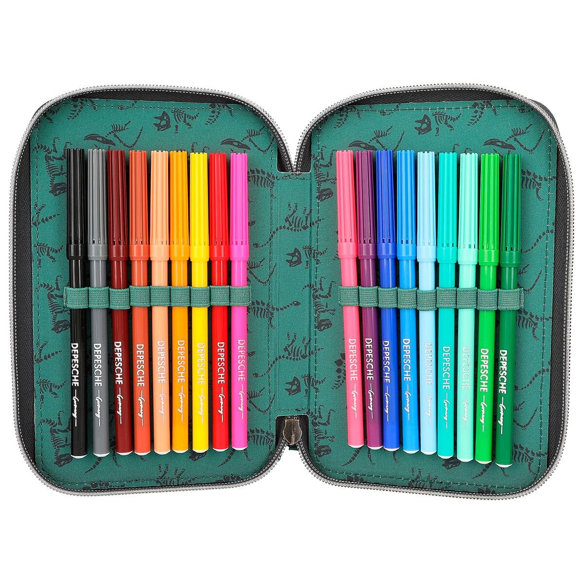 Depesche Dino World 3-Fach Federtasche LED grau