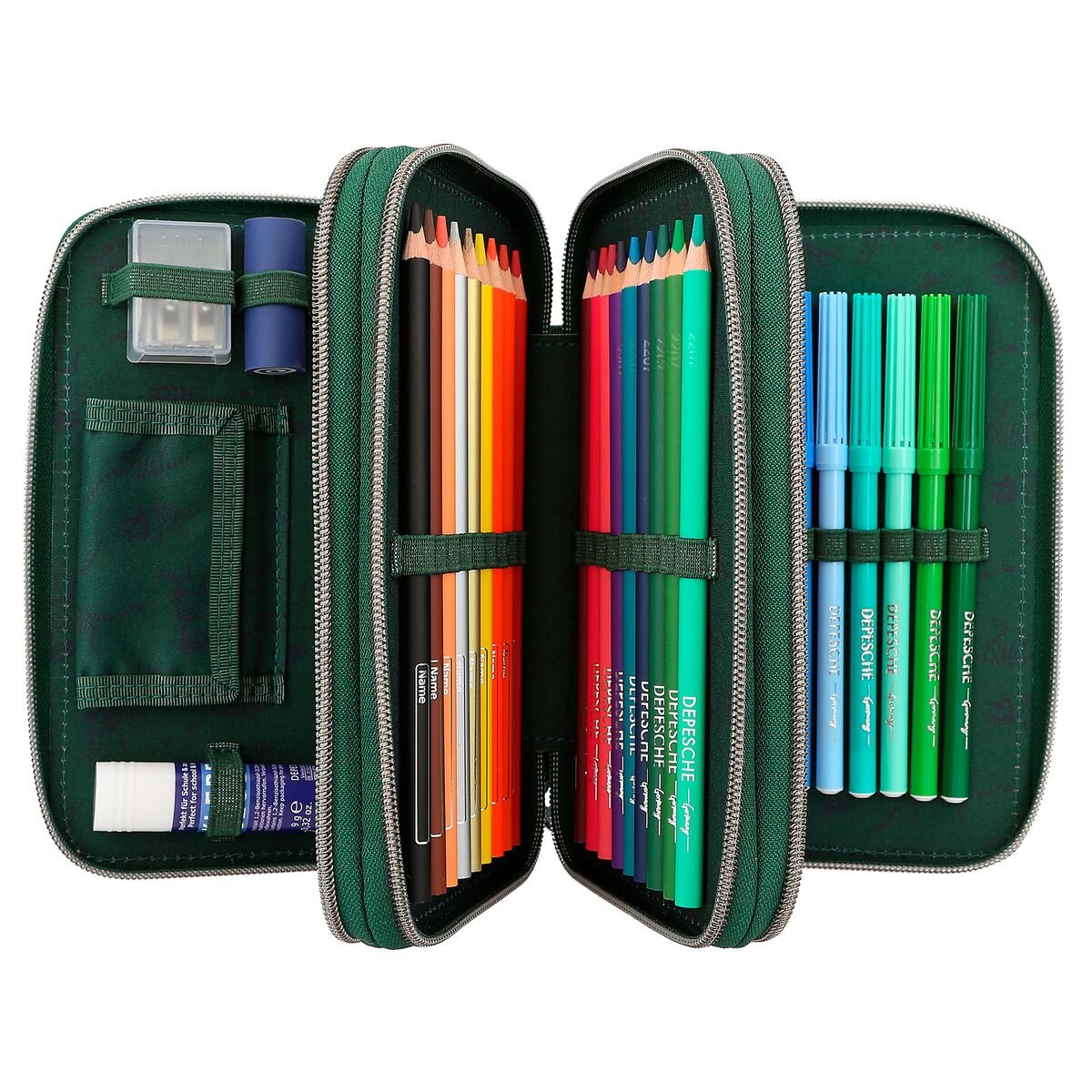 Depesche Dino World 3-Fach Federtasche Mit Kette Grün