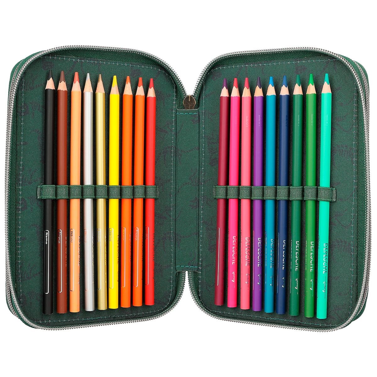 Depesche Dino World 3-Fach Federtasche Mit Kette Grün