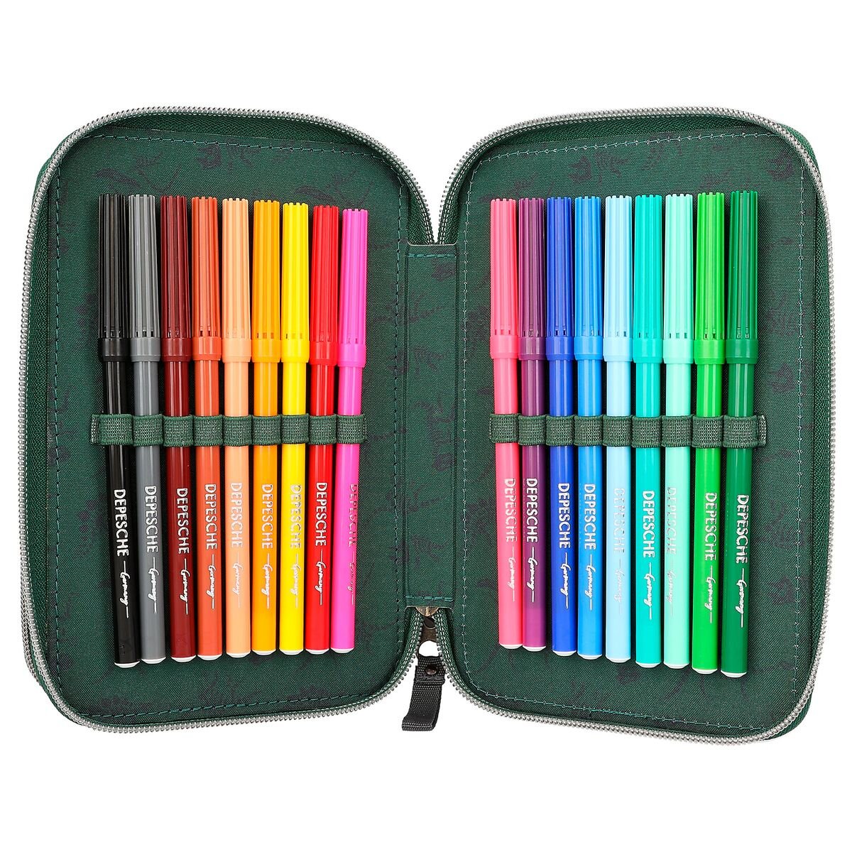 Depesche Dino World 3-Fach Federtasche Mit Kette Grün