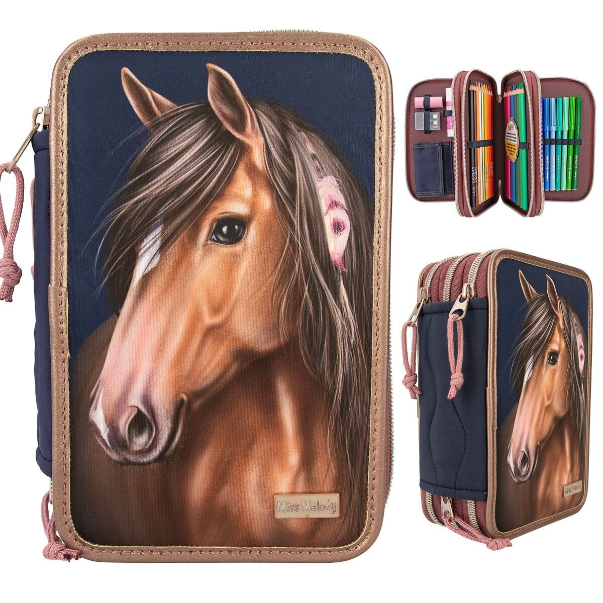 Depesche Miss Melody 3 Fach Federtasche Mit Stepp NIGHT HORSES