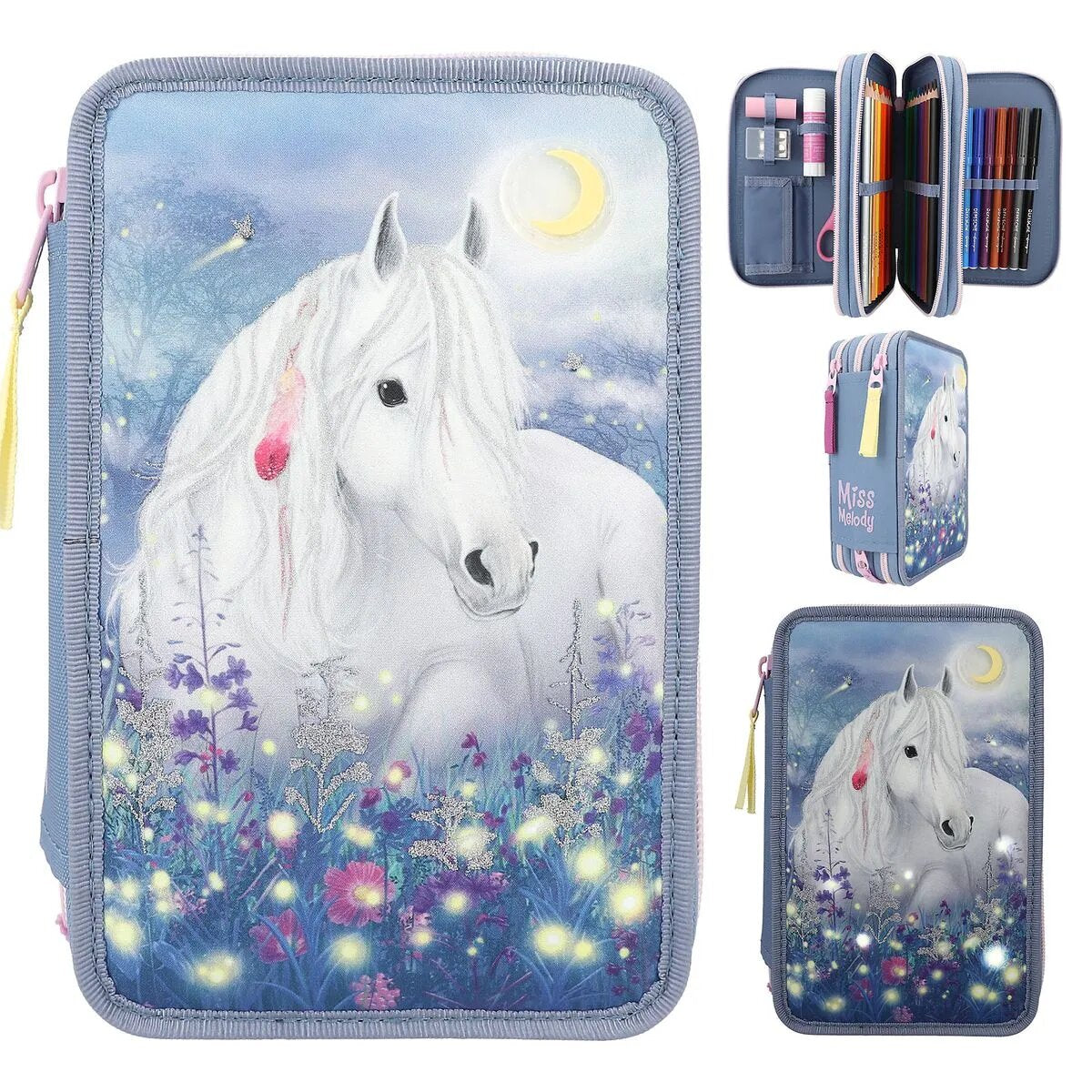 Depesche Miss Melody 3-Fach Federtasche Glühwürmchen LED