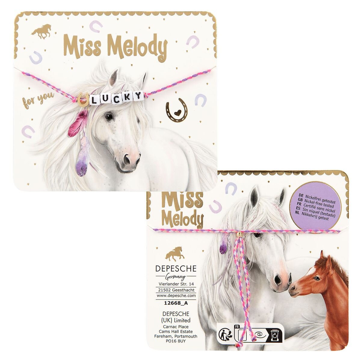 Depesche Miss Melody Armband Textil mit Statement, 1 Stück, 3-fach sortiert