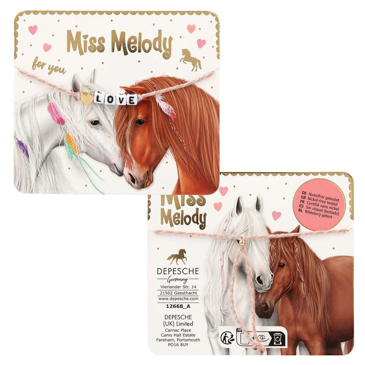 Depesche Miss Melody Armband Textil mit Statement, 1 Stück, 3-fach sortiert