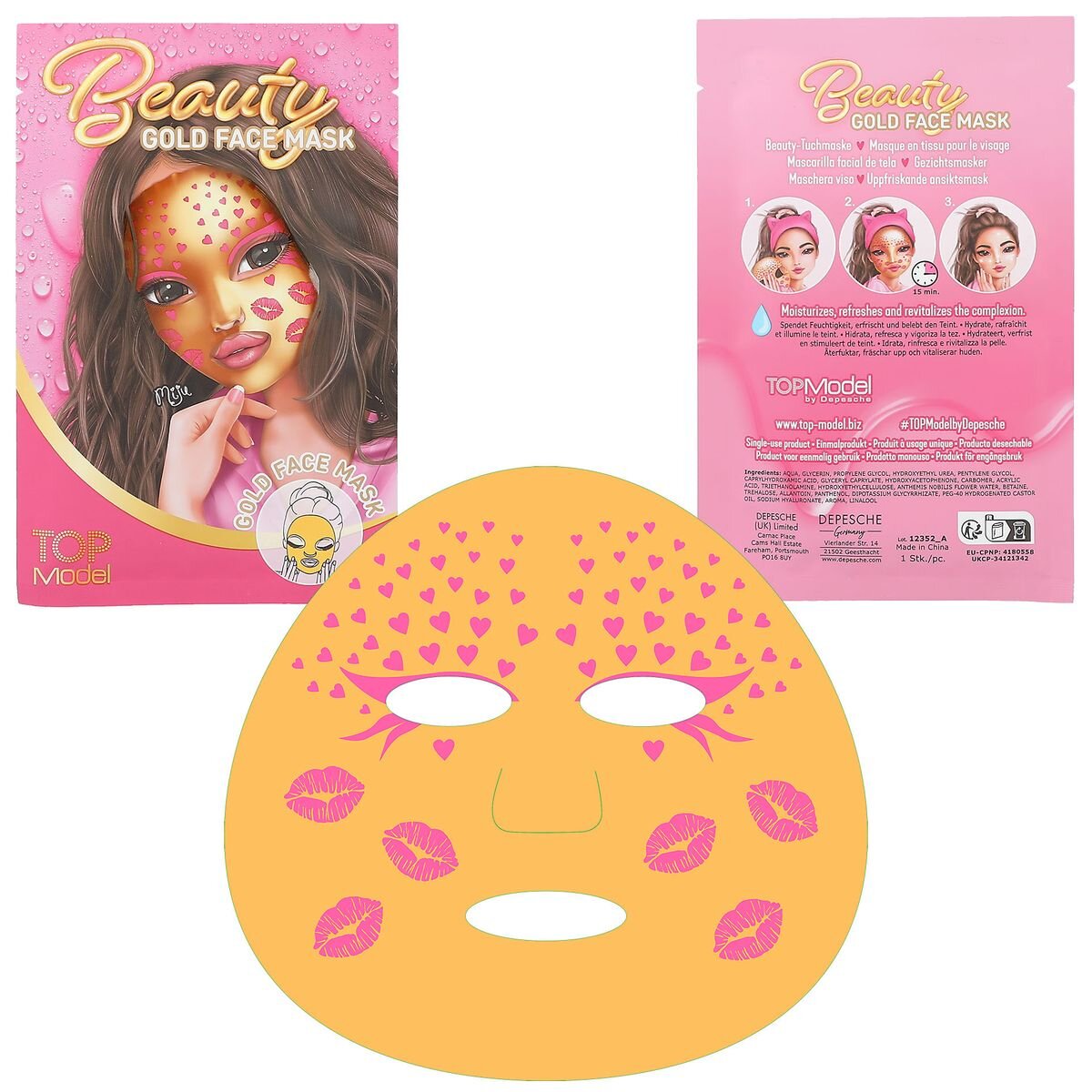 Depesche TOPModel Tuchmaske Gold BEAUTY and ME, 1 Stück, 3-fach sortiert