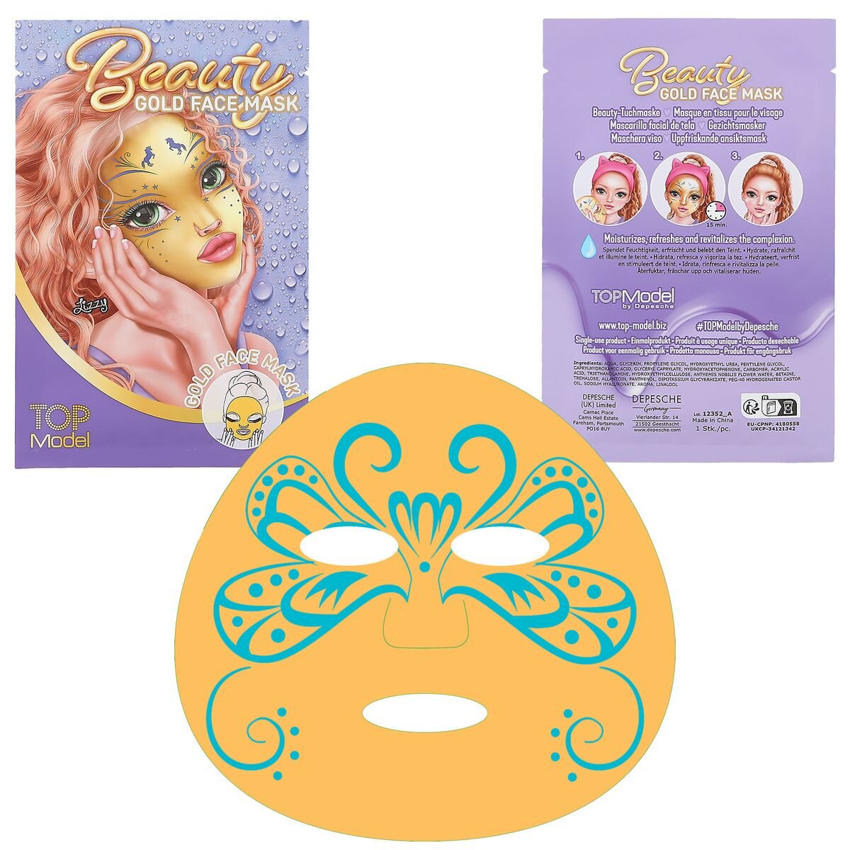 Depesche TOPModel Tuchmaske Gold BEAUTY and ME, 1 Stück, 3-fach sortiert