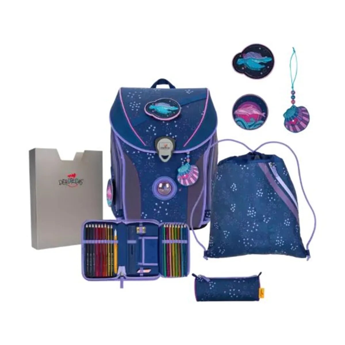 DerDieDas Schulranzen-Set Ergoflex Max Deep Ocean, 5-teilig