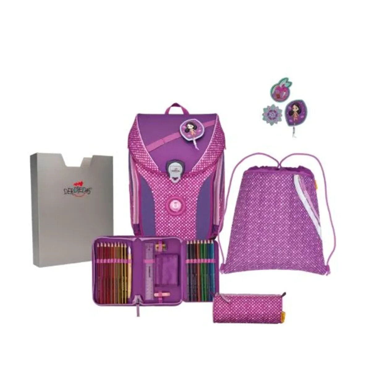 DerDieDas Schulranzen-Set Ergoflex Max Purple Dots, 5-teilig