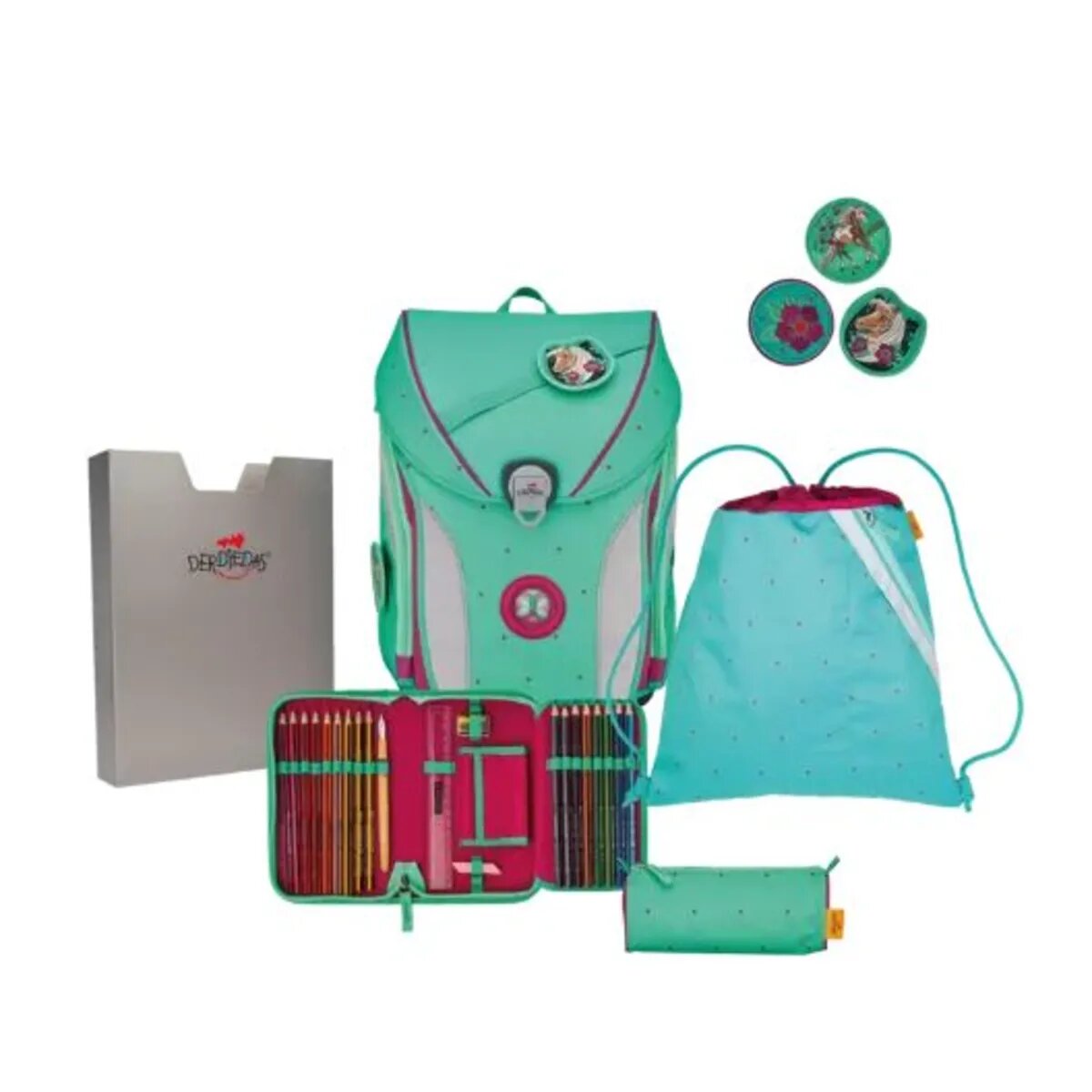 DerDieDas Schulranzen-Set Ergoflex Max Peppermint Pony, 5-teilig