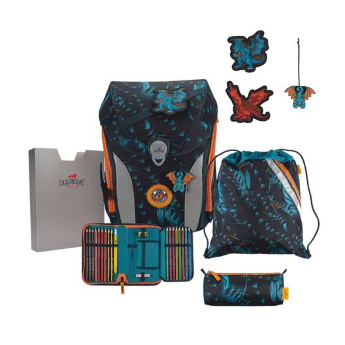 DerDieDas Schulranzen-Set ErgoFlex MAX Exklusiv LED Dragon Moon
