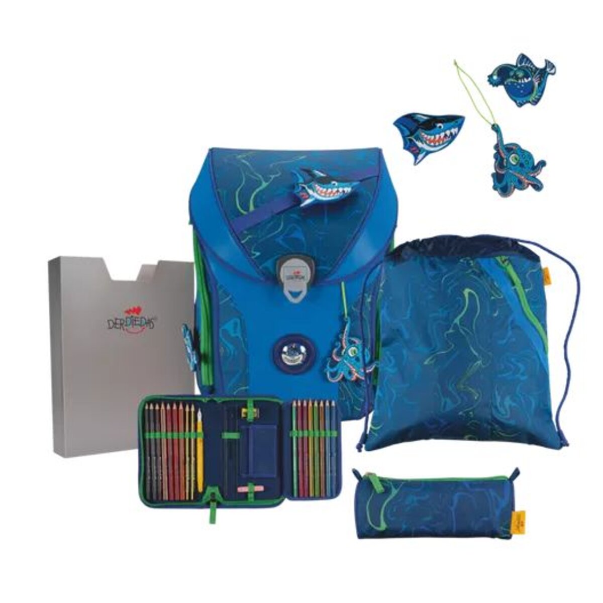 DerDieDas Schulranzen-Set ErgoFlex MAX Exklusiv Superflash Water Splash