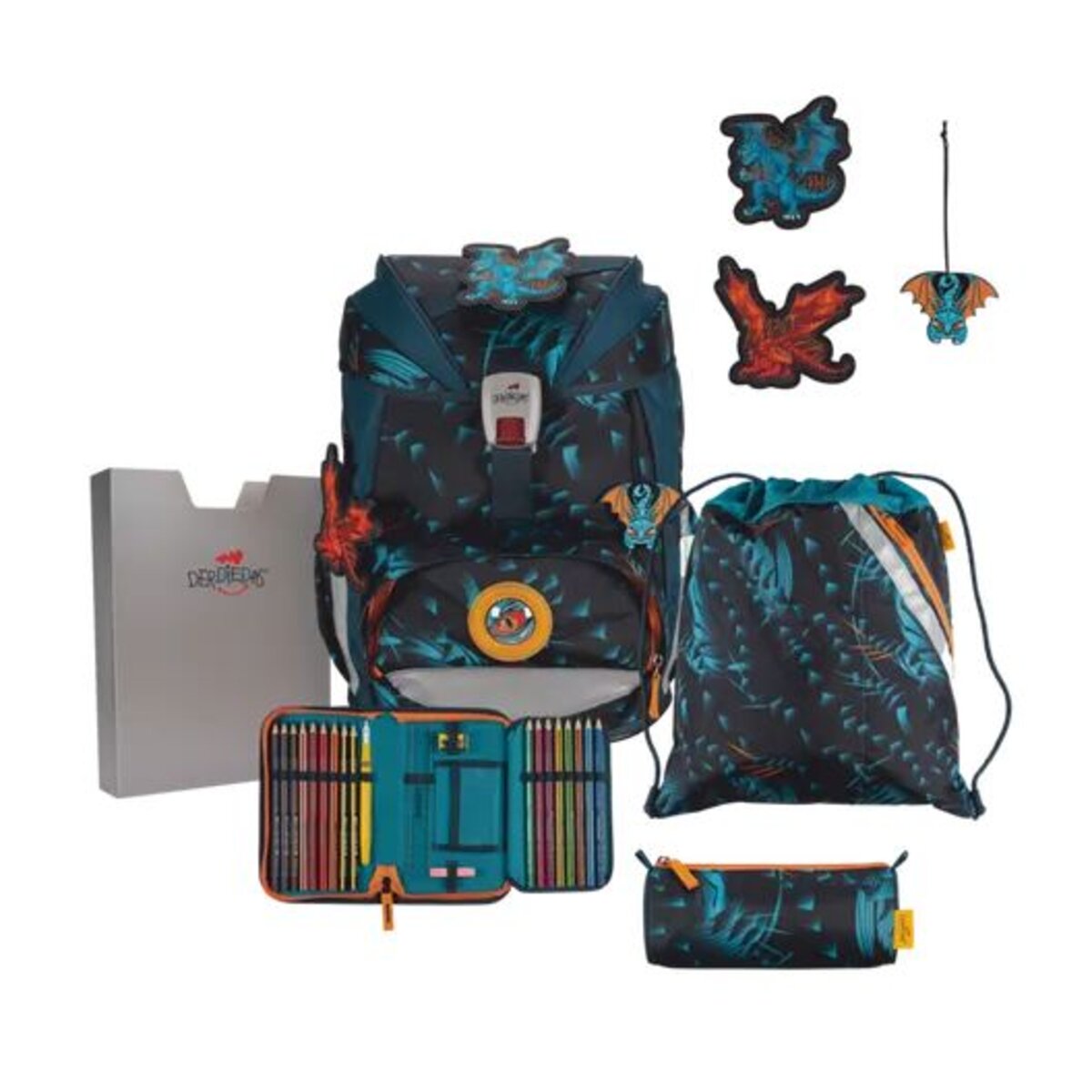 DerDieDas Schulrucksack-Set ErgoFlex Exklusiv LED Dragon Moon