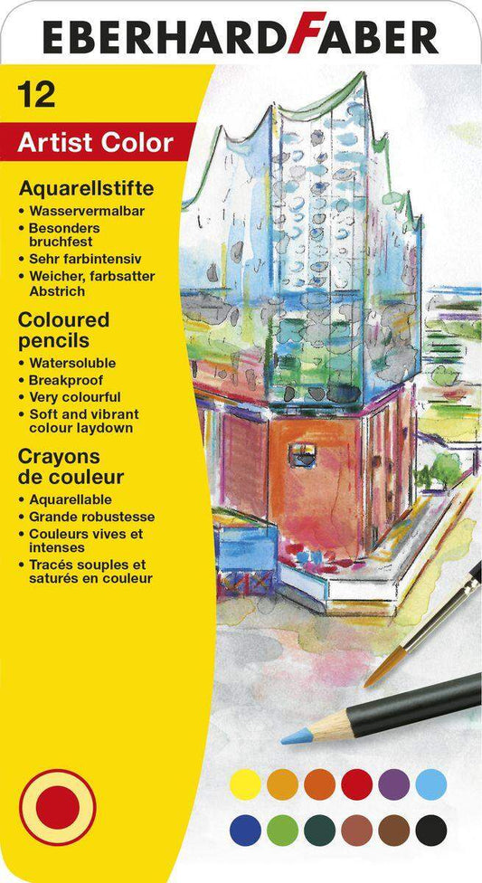 Eberhard Faber Aquarellfarbstift 12er, inklusive Blechetui und Pinsel