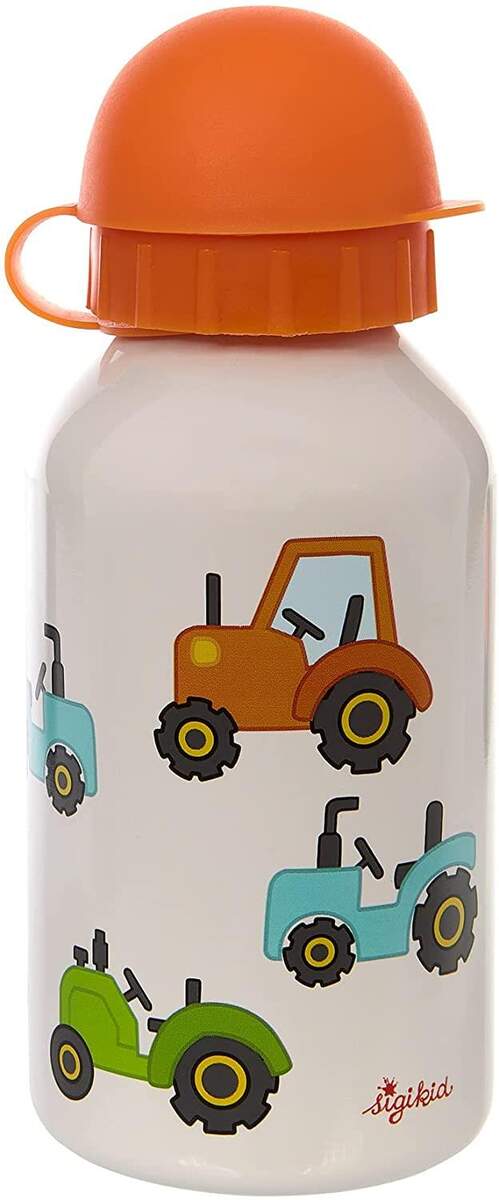 Edelstahl Trinkflasche - 350 ml, Traktor weiß / orange