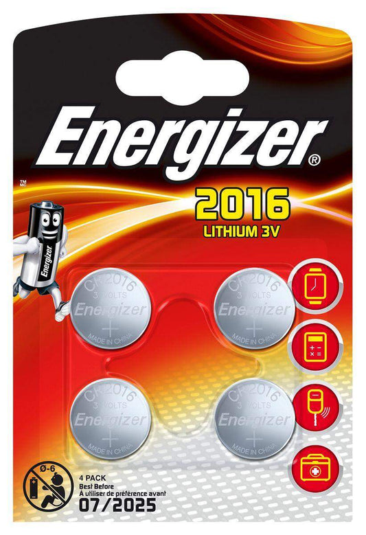 Energizer Knopfzelle Lithium, CR 2016, 4 Stück