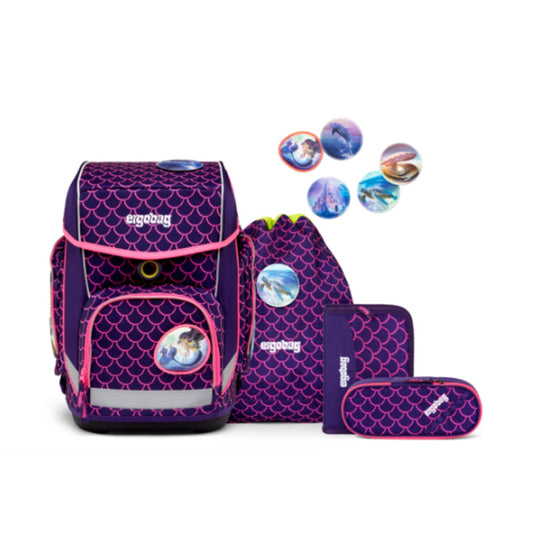 ergobag CUBO LUMI Schulrucksack-Set PerlentauchBär, 5-teilig
