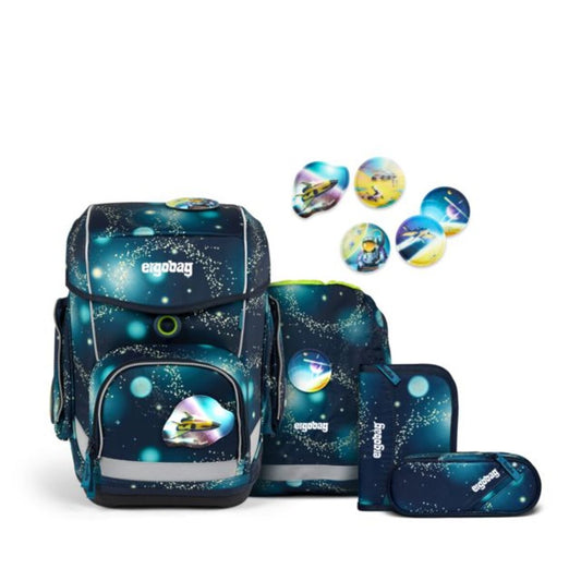 ergobag CUBO Schulrucksack-Set RaumfahrBär GALAXY GLOW, 5-teilig