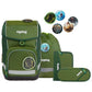 ergobag CUBO Set Grüne Mambär Shiny Edition, ergonomischer Schulrucksack, Set 5-teilig