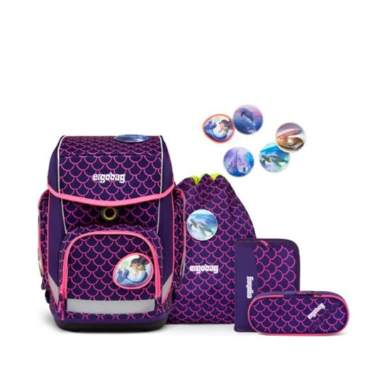 ergobag CUBO Schulrucksack-Set PerlentauchBär LUMI Edition, 5-teilig
