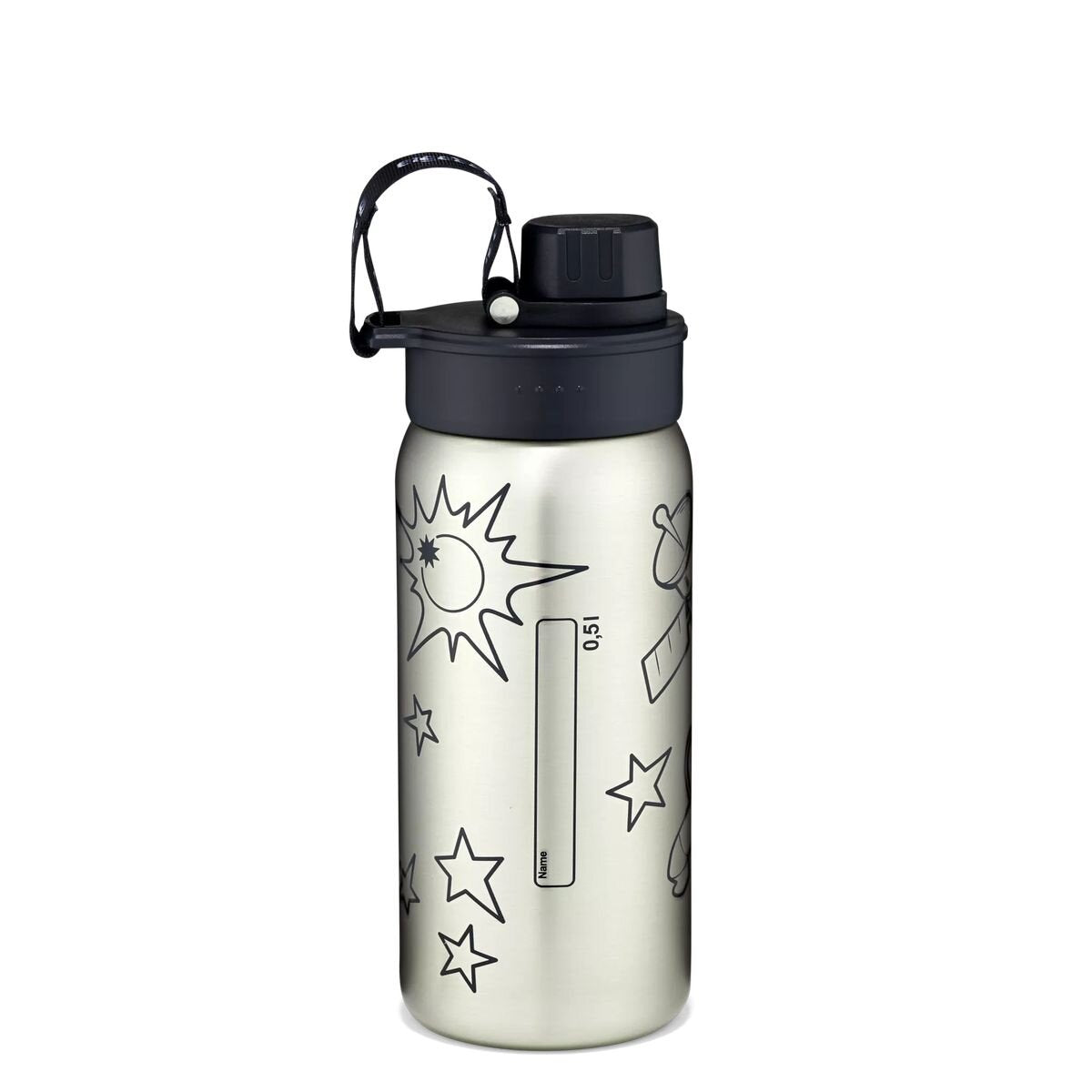 ergobag Edelstahl Trinkflasche Schwarz, 500 ml