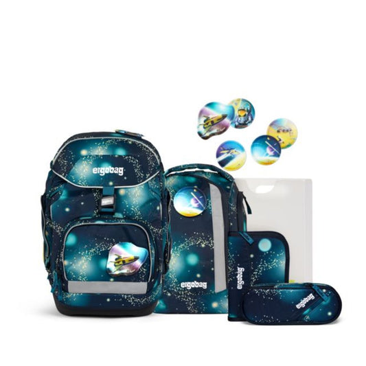 ergobag PACK Schulrucksack-Set RaumfahrBär GALAXY GLOW, 6-teilig
