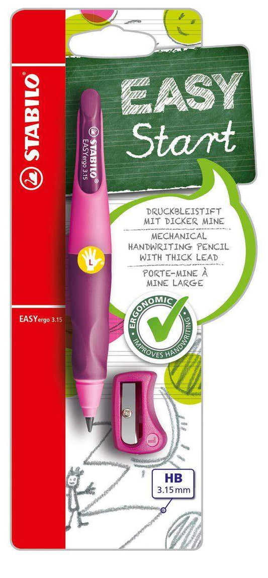 Ergonomischer Druck-Bleistift für Linkshänder - STABILO EASYergo 3.15 in pink/lila - Einzelstift - inklusive 1 dicken Mine - Härtegrad HB & Spitzer