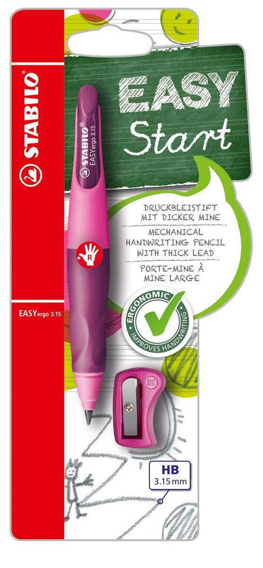 Ergonomischer Druck-Bleistift für Rechtshänder - STABILO EASYergo 3.15 in pink/lila - Einzelstift - inklusive 1 dicken Mine - Härtegrad HB & Spitzer
