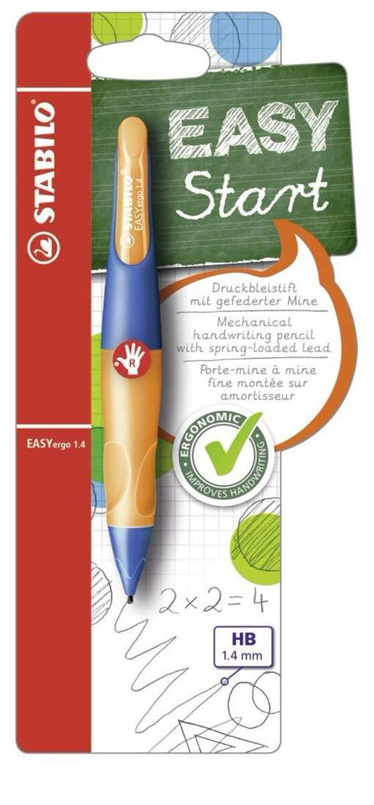 Ergonomischer Druck-Bleistift für Rechtshänder - STABILO EASYergo 1.4 in ultramarinblau/neonorange - Einzelstift - inklusive 3 dünner Minen - Härtegrad HB