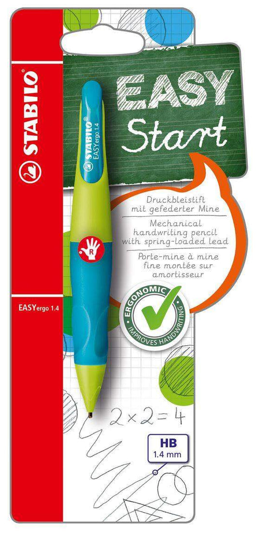 Ergonomischer Druck-Bleistift für Rechtshänder - STABILO EASYergo 1.4 in neonlimonengrün/aquamarin - Einzelstift - inklusive 3 dünner Minen - Härtegrad HB