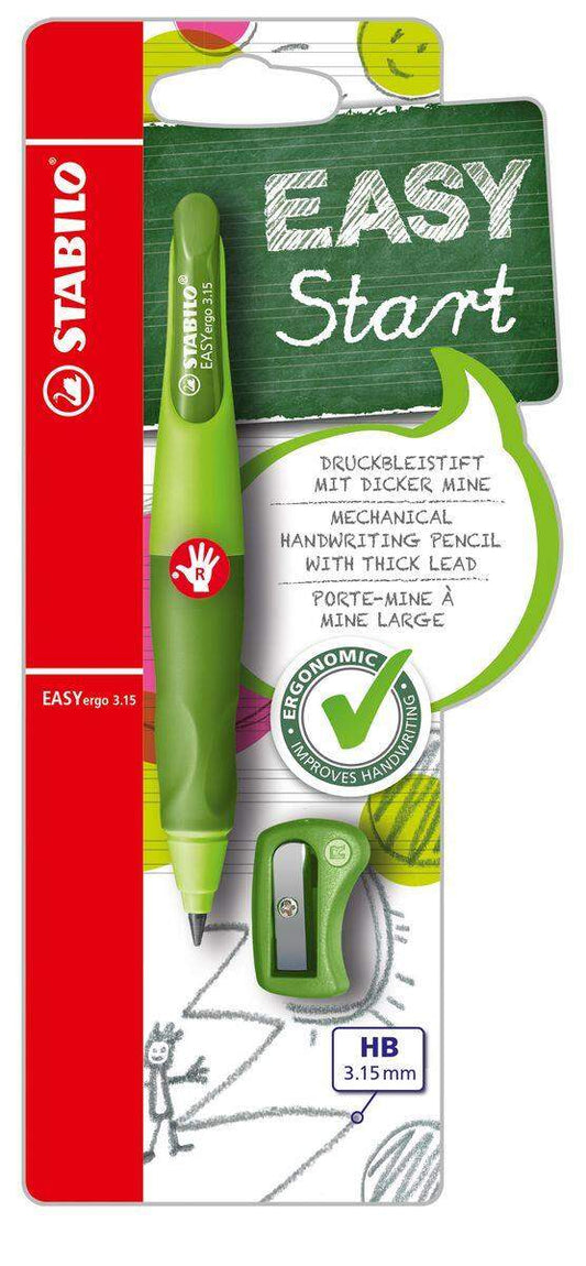 Ergonomischer Druck-Bleistift für Rechtshänder - STABILO EASYergo 3.15 in hellgrün/dunkelgrün - Einzelstift - inklusive 1 dicken Mine - Härtegrad HB & Spitzer