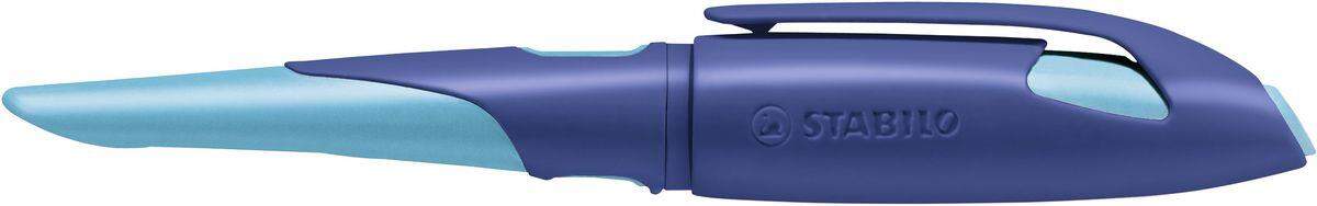 Ergonomischer Schulfüller für Linkshänder mit Anfänger-Feder A - STABILO EASYbirdy in mitternachtsblau/azur - Einzelstift - inklusive Patrone - Schreibfarbe blau (löschbar)