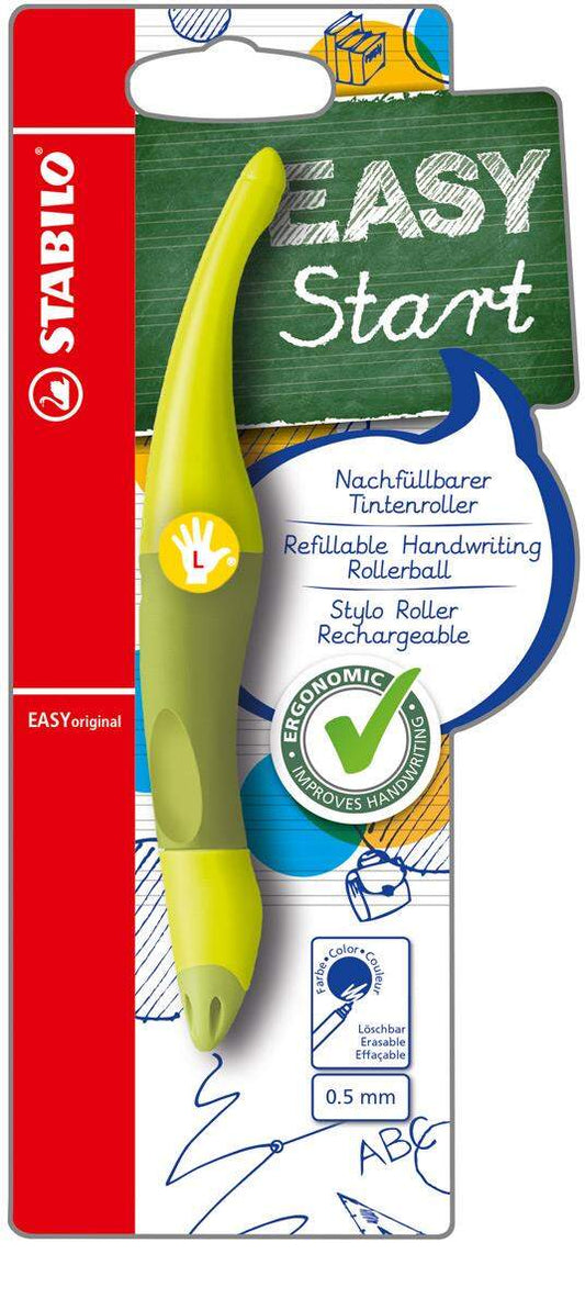 Ergonomischer Tintenroller für Linkshänder - STABILO EASYoriginal in limone/grün - Einzelstift - Schreibfarbe blau (löschbar) - inklusive Patrone