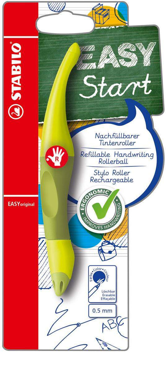 Ergonomischer Tintenroller für Rechtshänder - STABILO EASYoriginal in limone/grün - Einzelstift - Schreibfarbe blau (löschbar) - inklusive Patrone