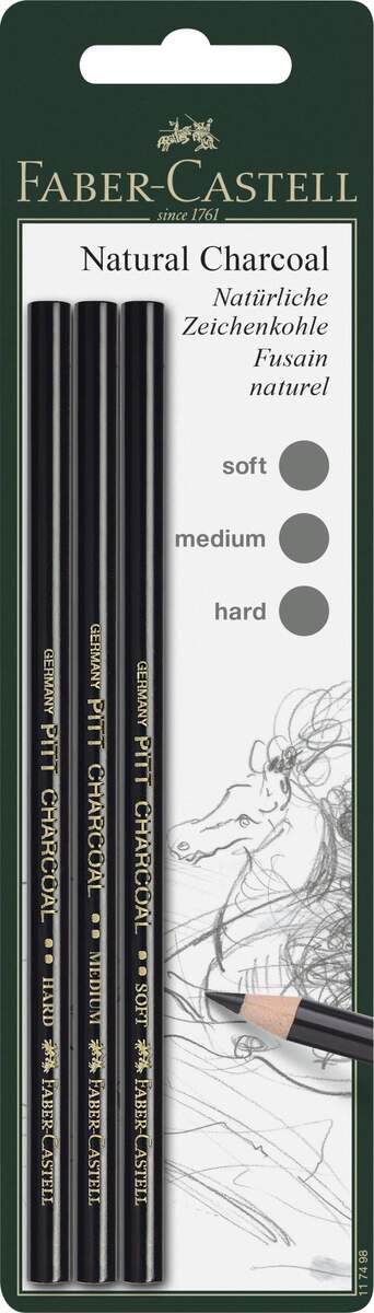 Faber-Castell Kohlestift PITT fettfrei, 3er Packung
