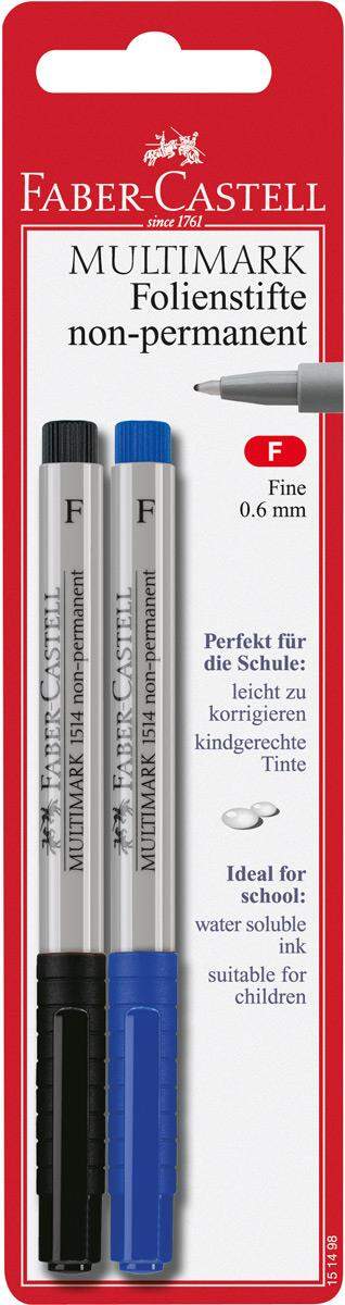 Faber-Castell Marker MULTIMARK non-permanent F, 2er Set, blau und schwarz